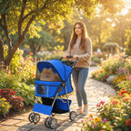 PawHut Dog Stroller, Foldable Pram for Dogs and Cats, Up to 10kg, Blue