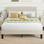 HOMCOM 140x200cm Bed Frame with Height-Adjustable Padded Headboard and Slats, Corduroy, Grey