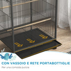 Pawhut for birds in steel and pp with 5 doors, 2 posees and removable tray, 48x46x74 cm, gray - Borgè