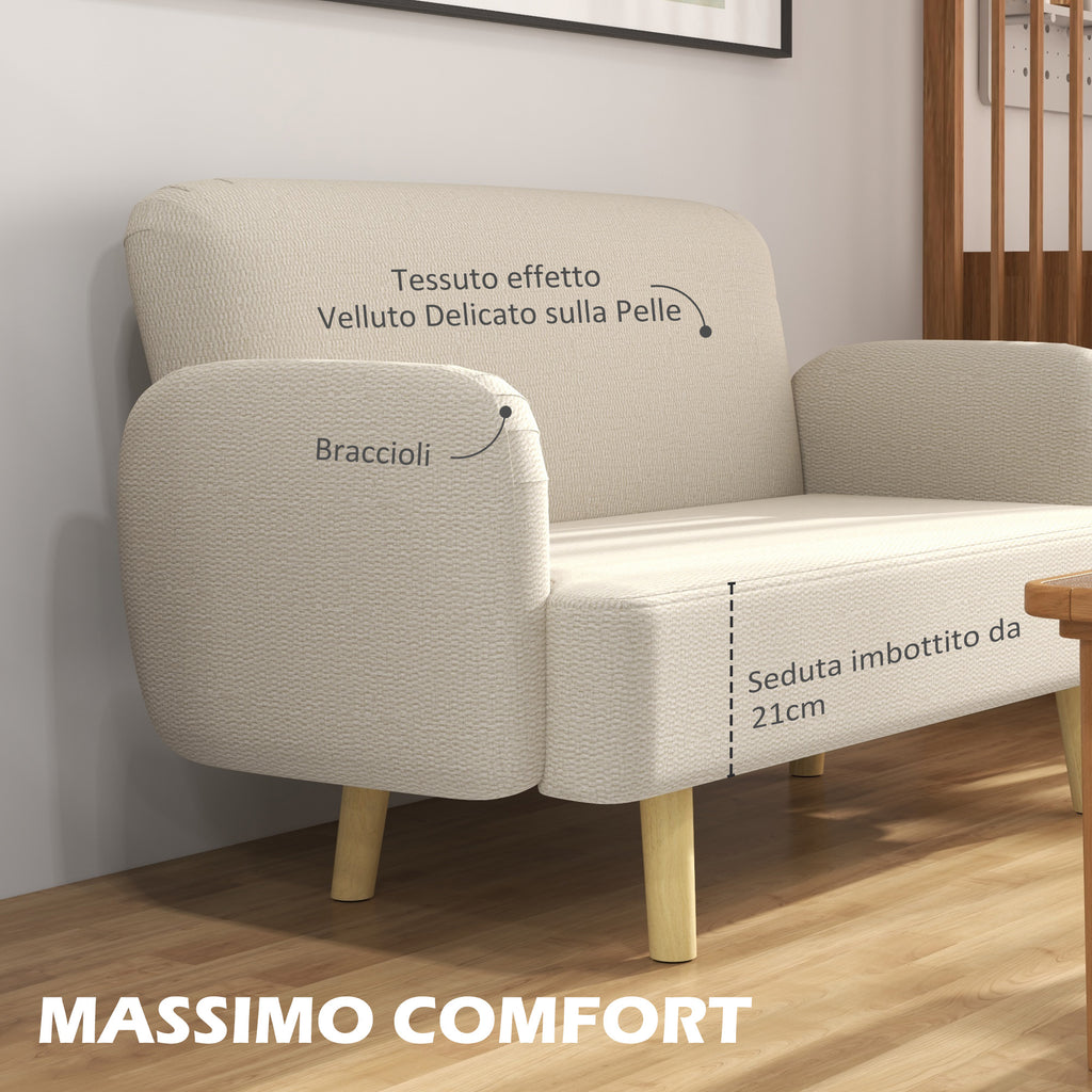 Modern 2-Seater Sofa Velvet Effect with Thick Padding, 140x74x79cm, Cream White