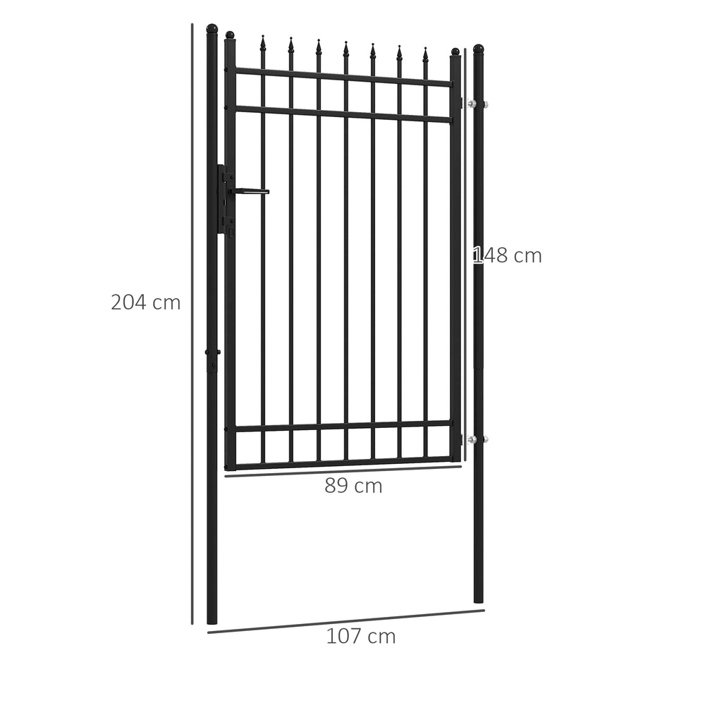 Safety Gate with Lock, 3 Keys and 2 Posts, in Galvanized Steel, 107x204 cm, Black