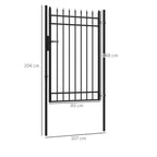 Safety Gate with Lock, 3 Keys and 2 Posts, in Galvanized Steel, 107x204 cm, Black