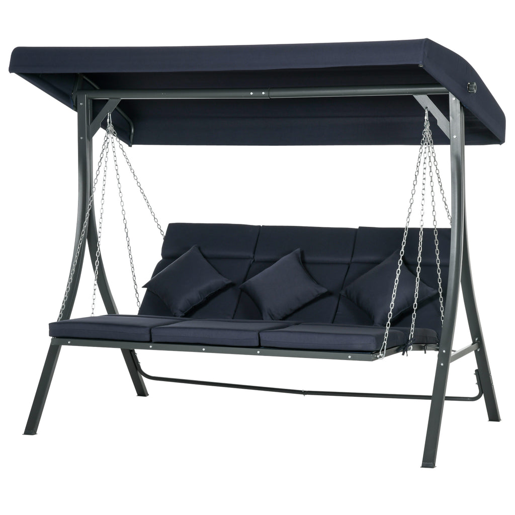 3 Seater Garden Swing with Cushions, Chaise Longue Seat and Canopy, 198x118x168 cm, Dark Blue
