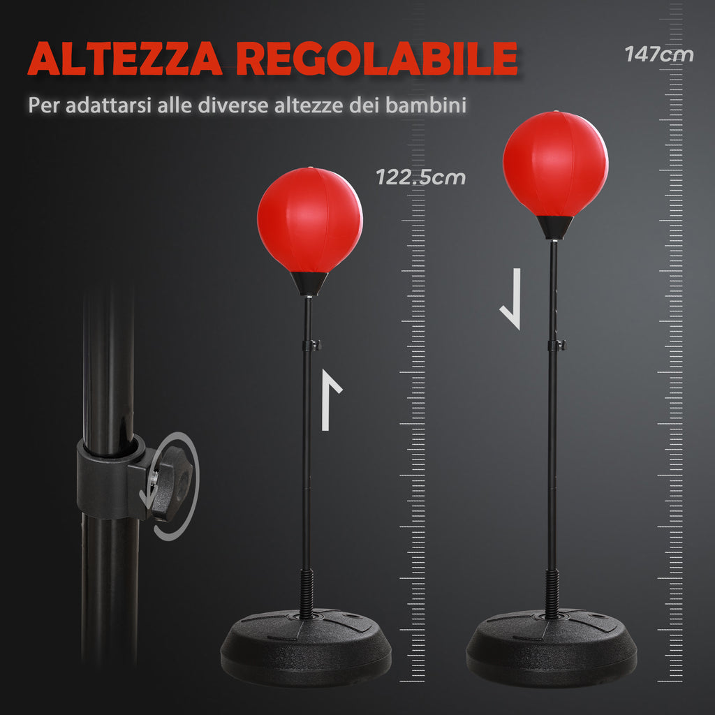 Floor Punching Ball for Kids 5-10 Years Old with Gloves and Adjustable Height, Red