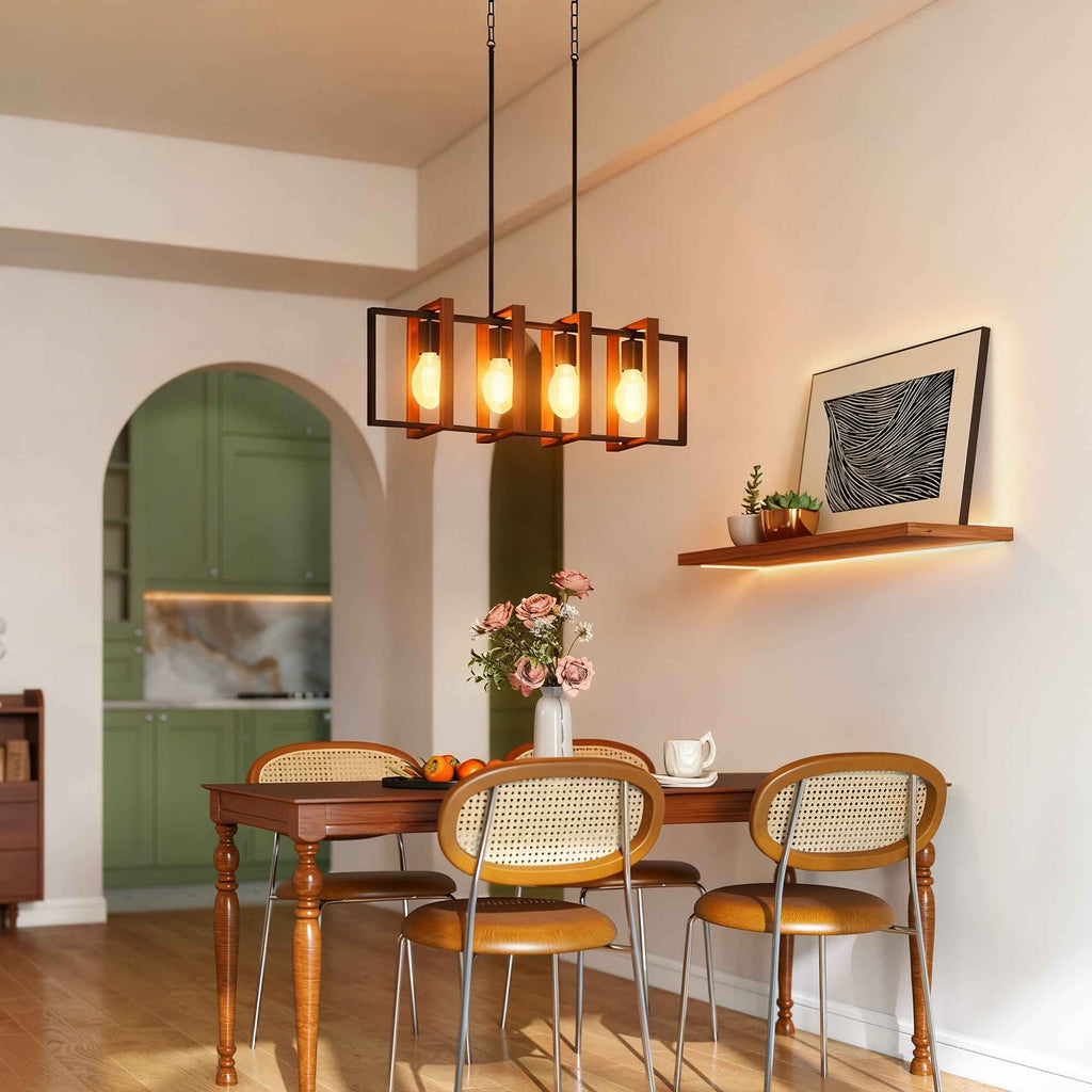 HOMCOM Rustic Pendant Light with 4 Rotatable Frames and Adjustable Chain, 80x21x90-130 cm, Black and Brown