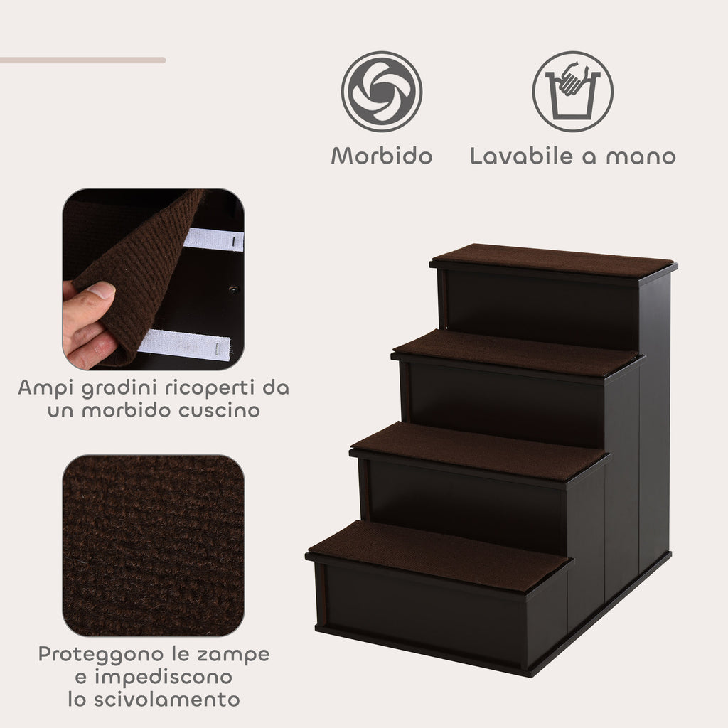 4-Step Dog and Cat Ladder with Removable Plush Cushions, 40x59x54.2 cm, Brown