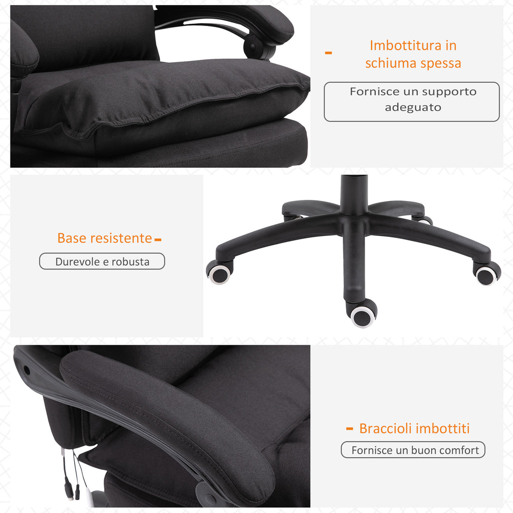 Height Adjustable Office Chair with 6 Massage Points, in Linen Effect Fabric, 70x62x120-130 cm, Black