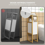Space-Saving Bathroom Cabinet with Toilet Paper Holder, Cabinet and Bamboo Shelf, 20x33x80cm, White