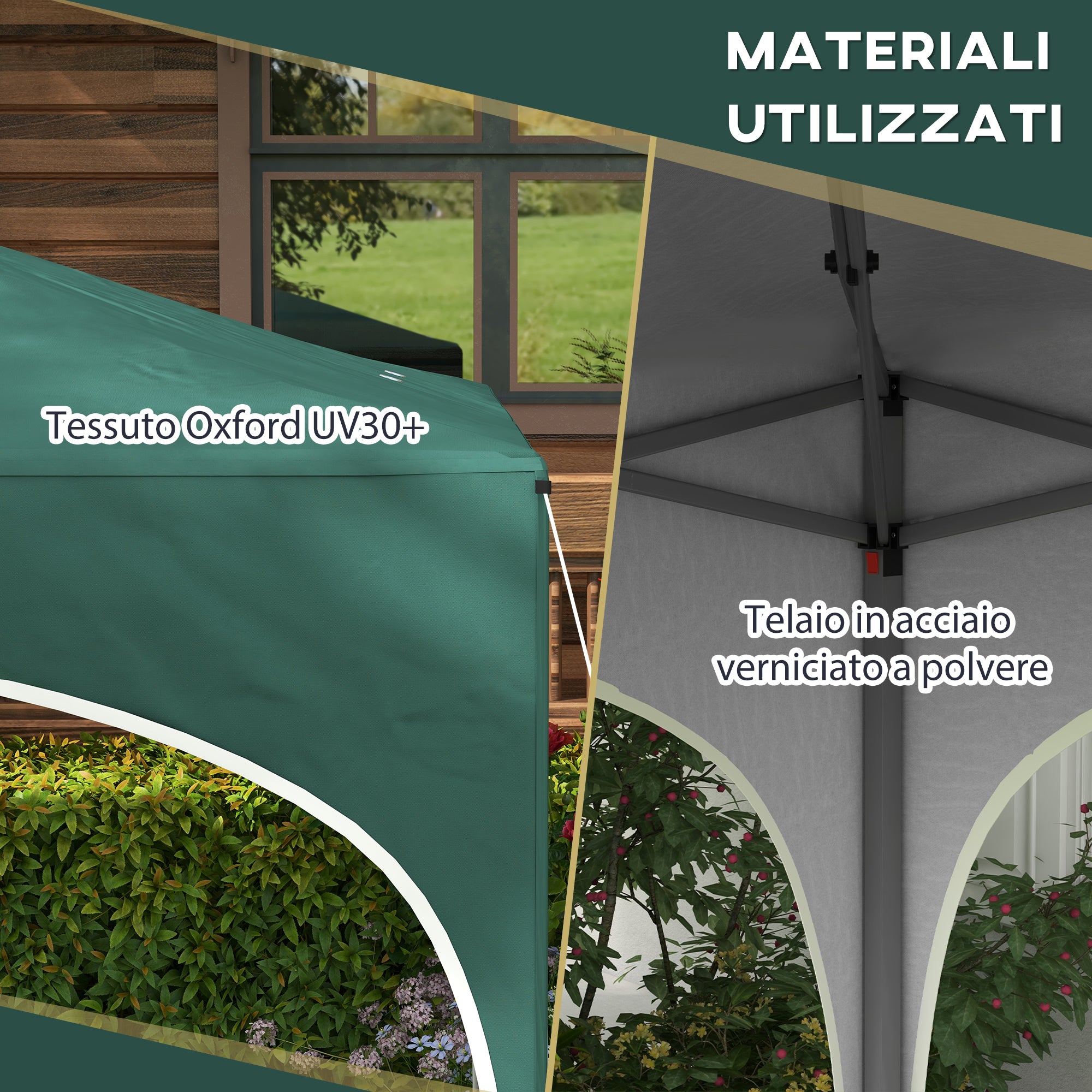 Gazebo, Adjustable Height Garden Gazebo with Drainage Holes and Carry Bag, Metal, Green - Borgè