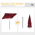 Rectangular and Adjustable Garden Umbrella with Aluminum Pole, 2x1.3x2.5 m, Wine Red