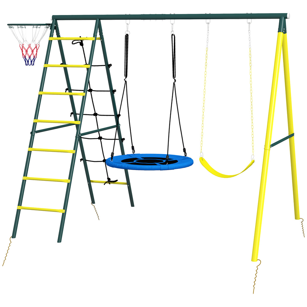 Outsunny Classic Round Garden Swing Set, Steel Ladders and Rope and Basket for Children 3-8 Years - Borgè