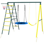 Outsunny Classic Round Garden Swing Set, Steel Ladders and Rope and Basket for Children 3-8 Years - Borgè