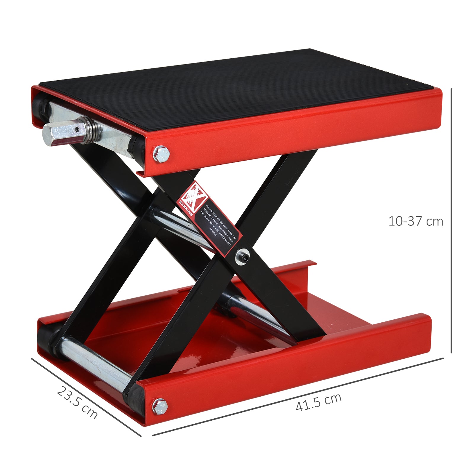 Motorcycle Lift Stand, Red and Black Steel Motorcycle Lift, Foldable and Non-Slip 41.5 x 23.5 x 10-37cm