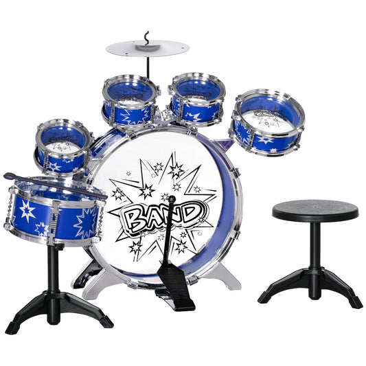 Kids Drum Set with Bass Drum with Pedal, Drums, Cymbal and Stool, Ages 3-6 Years, Blue