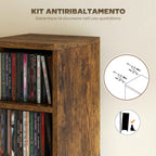 HOMCOM Set of 2 CD Racks with Adjustable Shelves for 204 CDs, Wooden, 21x22.5x88.5 cm, Rustic Brown
