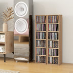 CD Rack, Set of 2, Adjustable Shelves for 204 CDs, 21x22. 5x88. 5 cm, Wood Color
