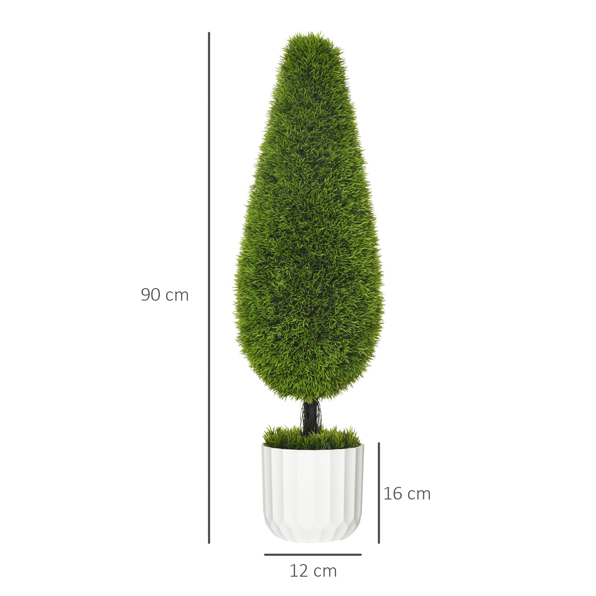 Homcom Set 2 Fake Plants of Cypress With Vases Ø12x16 cm, Moss and cement, in PE and plastic, green and white - Borgè