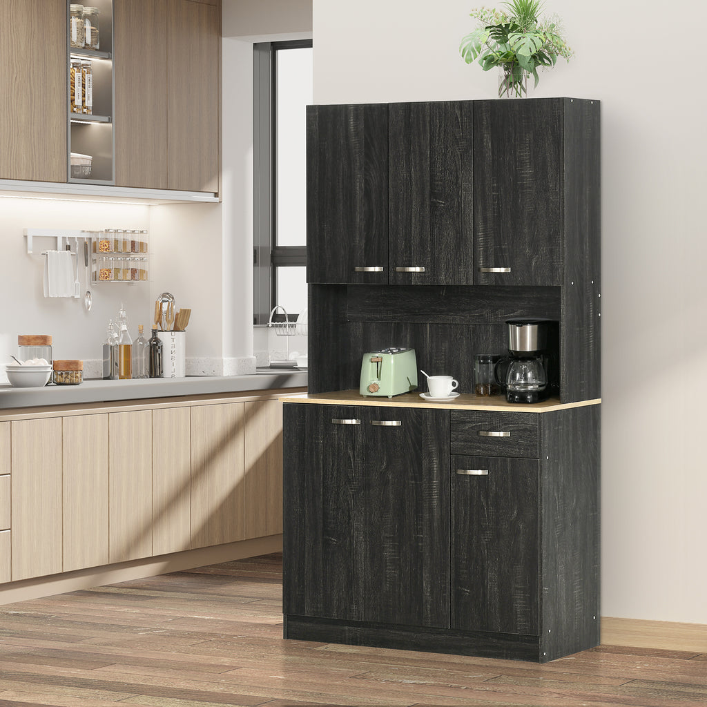 Tall Wooden Pantry Cabinet with Drawers and Cupboards, 101x39x180 cm, Black