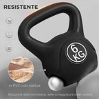 Kettlebell 6kg in Plastic and Sand with Flat Base and Handle, 20x13x22 cm, Black