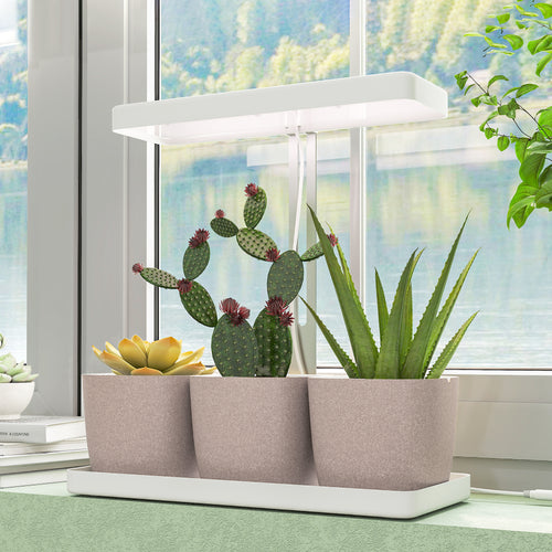 42 LED Plant Lights with 3 Pots, Timer and Dimmable Lighting, 45x18.8x47.8 cm, White