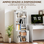Bookcase with Open Shelves and 2-Door Cabinet with Adjustable Internal Shelf, 60x30x145.5 cm, White