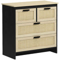 HOMCOM 4-Drawer Chest of Drawers in Chipboard and Rattan for Living Room and Bedroom, 80x38x80 cm