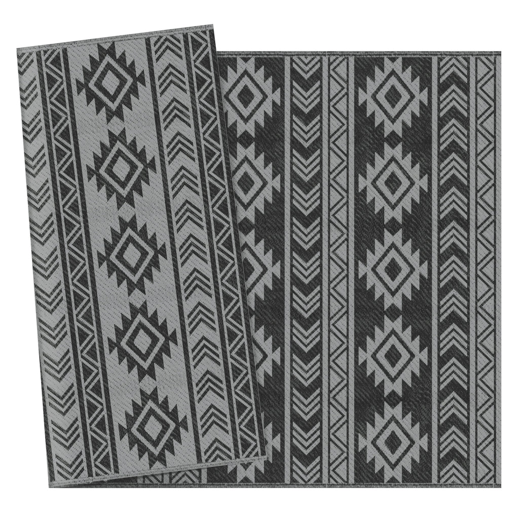 Modern Outdoor Rug Black and Grey PP with Reversible and Foldable Design, 182x274 cm