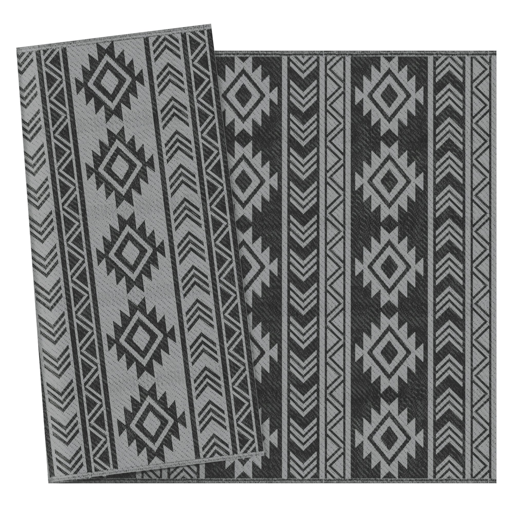 Modern Outdoor Rug Black and Grey PP with Reversible and Foldable Design, 182x274 cm