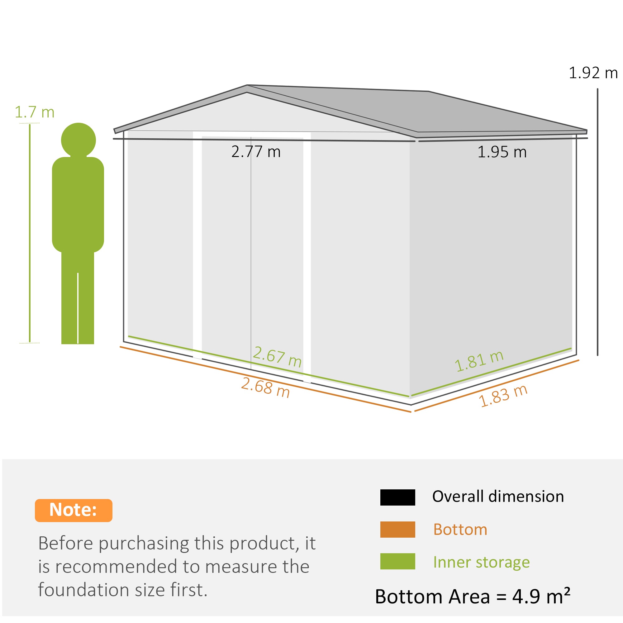 Outsunny Metal Garden Shed with Air Vents and Double Sliding Door, 277x195x192 cm, Silver