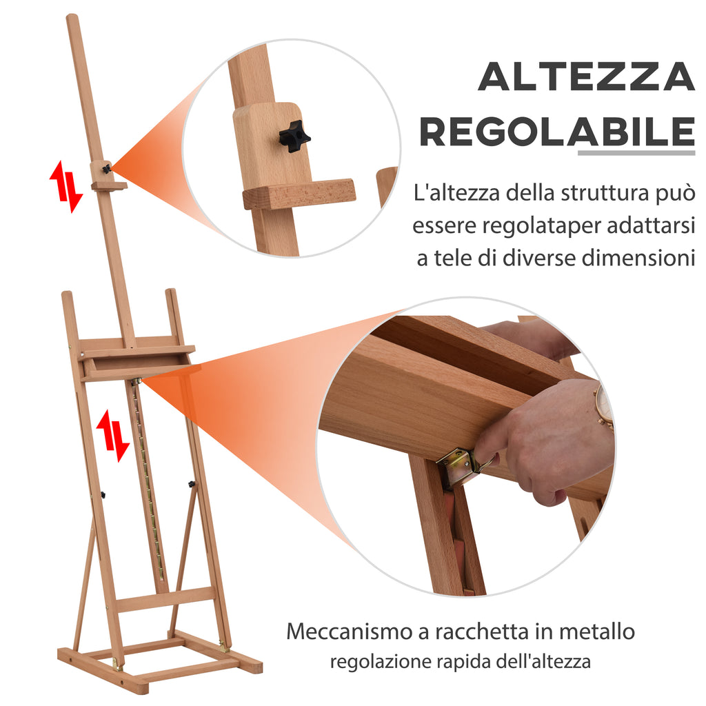 Adjustable Beech Wood Artist Easel with Storage Compartment, 53x50.5x171-230cm