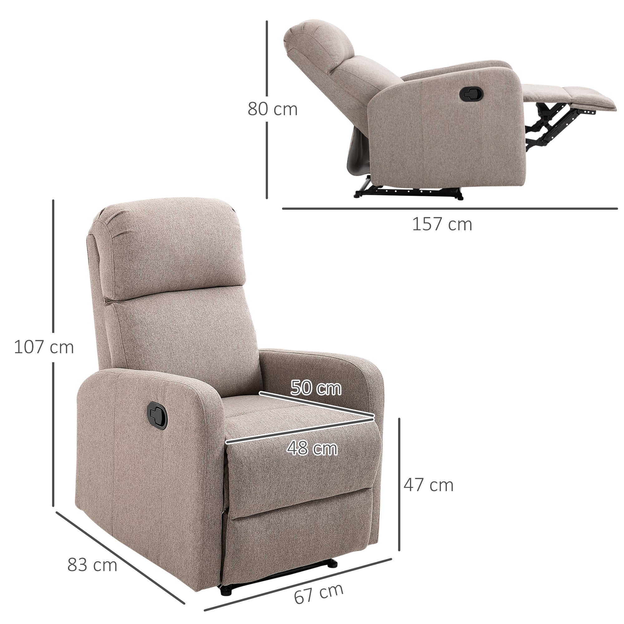 Homcom Relaxable relaxation armchair up to 168 ° with footrests, 66x83x107 cm, gray - Borgè