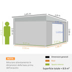 Garden Shed with Sliding Door, Steel, 345x280.5x169-201cm, Grey