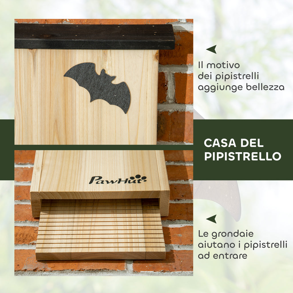 Set of 3 Outdoor Fir Wood Bat Houses, 25x6x37.5 cm, Natural Wood