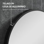 Oval Wall Mounted Bathroom Mirror with Aluminum Frame, Vertical or Horizontal, 60x90cm, Black