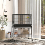 PawHut Indoor Bird Cage with Tray, Shelf and Wheels with Brakes, 85x49x119 cm, Black