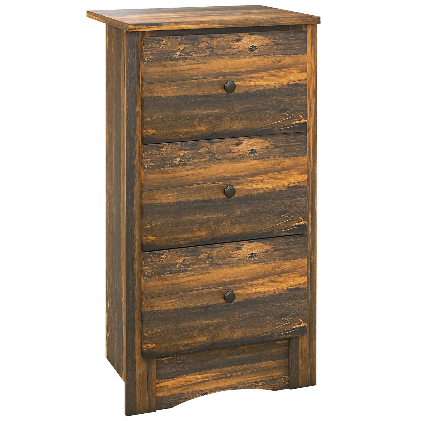 Bedside table with 3 drawers in rustic style in wood, 40x30x74 cm, Brown