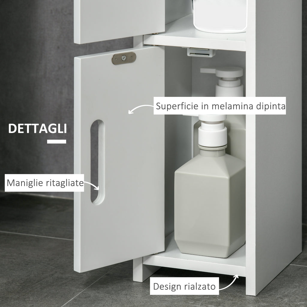 kleankin Bathroom Column with Shelves and Cabinets, Space-Saving Tall Wooden Cabinet 15x17x120cm, White