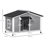 Wooden Dog House with Raised Design, Protective Tent and 2 Windows, 109x79x72 cm - Borge' Group Limited
