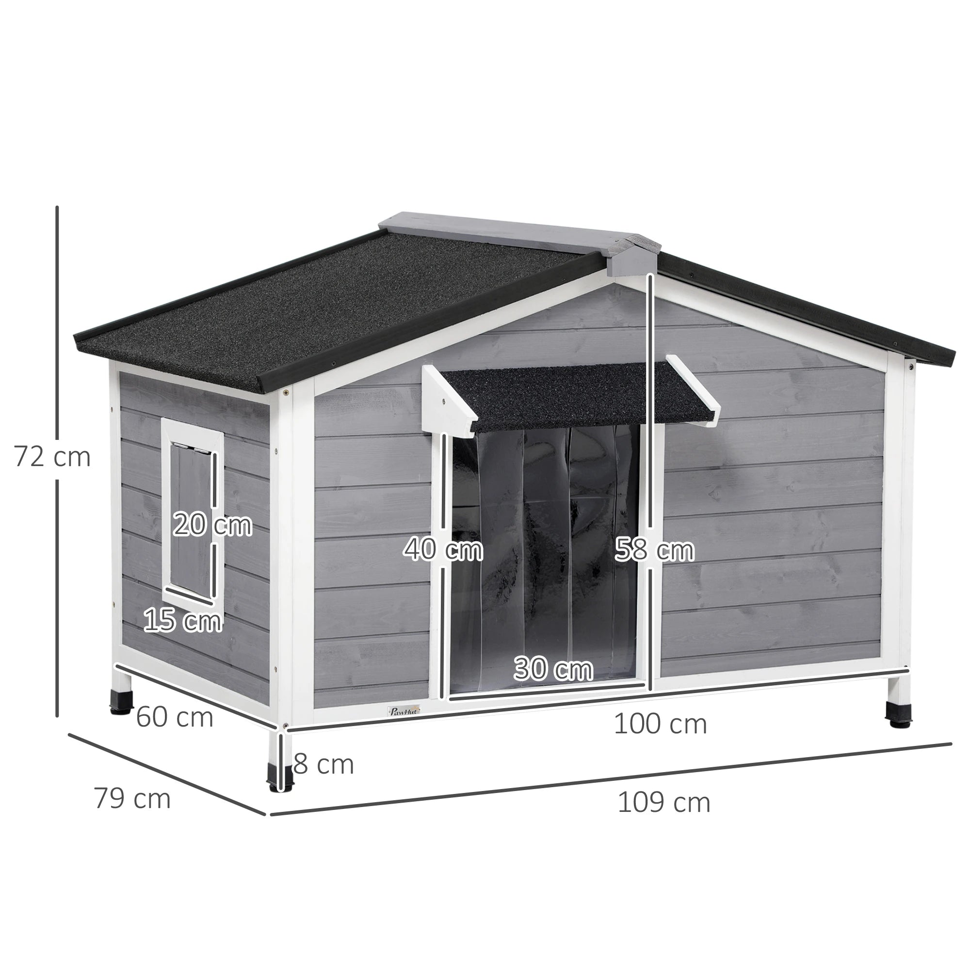 Wooden Dog House with Raised Design, Protective Tent and 2 Windows, 109x79x72 cm - Borge' Group Limited