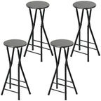 HOMCOM Set of 4 Folding Bar Stools with Double Footrest, Wood and Steel, 34x30x70 cm, Black