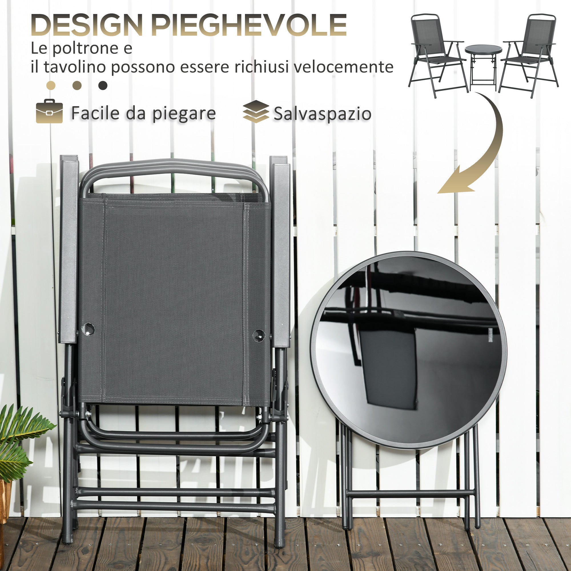 Outsunny 3-Piece Garden Set with 2 Chairs 53.5x64x93 cm and Coffee Table Ø45x50 cm, Metal, Dark Grey