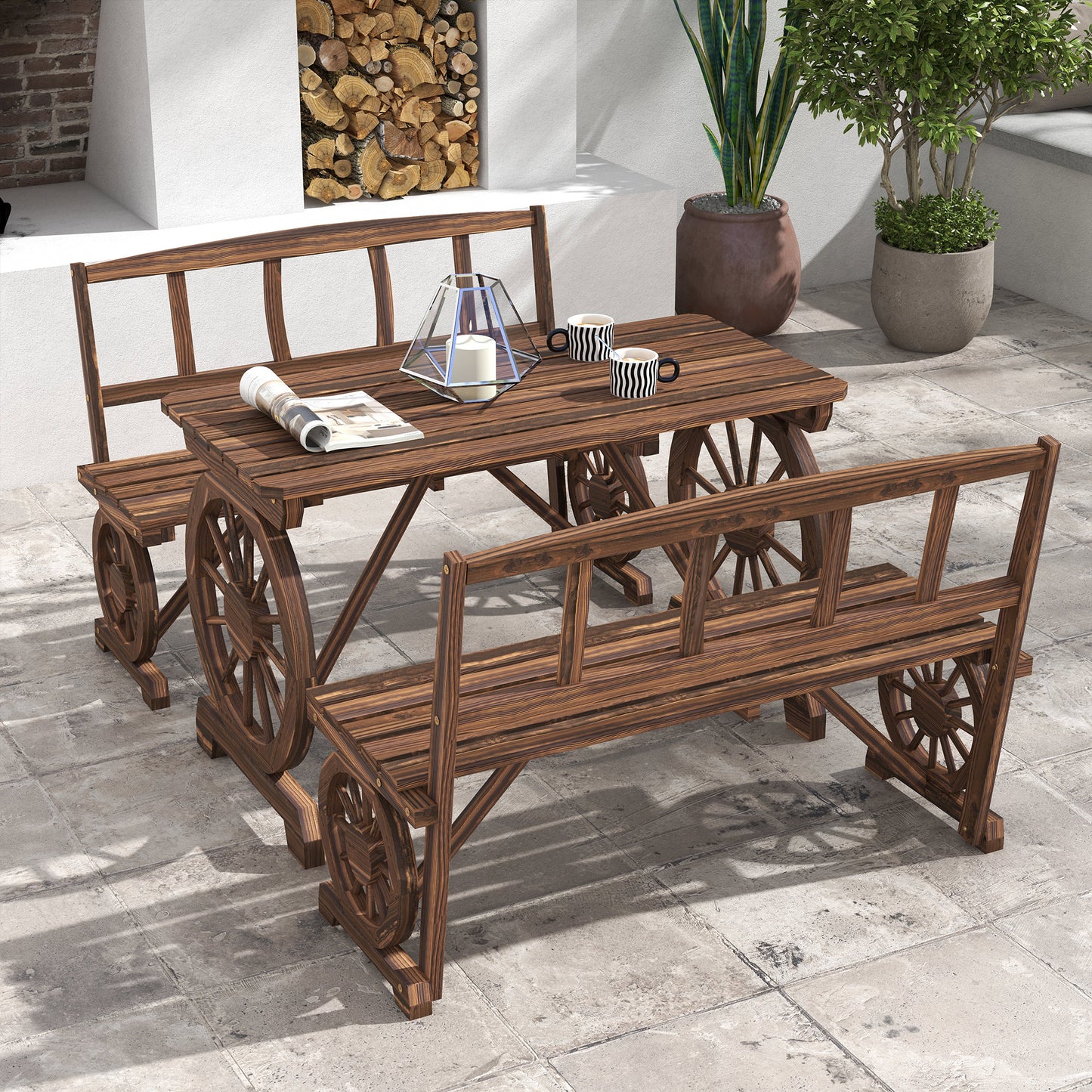 LEGNIA | 3 Piece Garden Set in Pine Wood with 1 Outdoor Table 115x55x71 cm and 2 Benches 115x51x80 cm