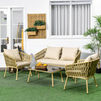 Outdoor lounge with 2-seater sofa, 2 armchairs with cushions and glass table - Borgè