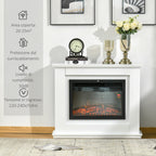 Electric Fireplace Realistic Flame Effect with White Wooden Frame, Timer and Remote Control, 1000W and 2000W, 98x27. 5x80cm