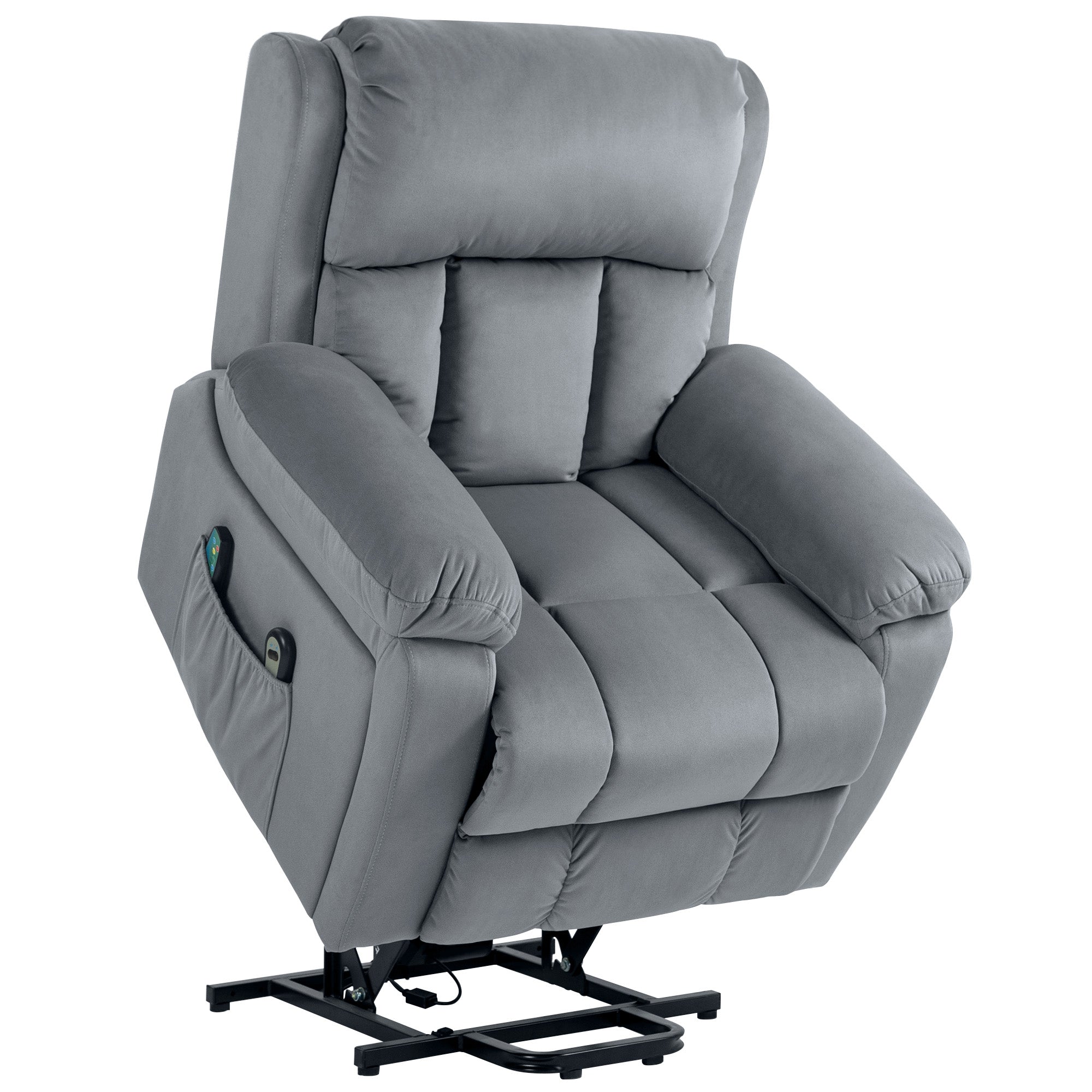 Lifting Armchair with 8 Massage Points and Storage Pocket, in Faux Leather and Steel, 90x95x103 cm, Grey