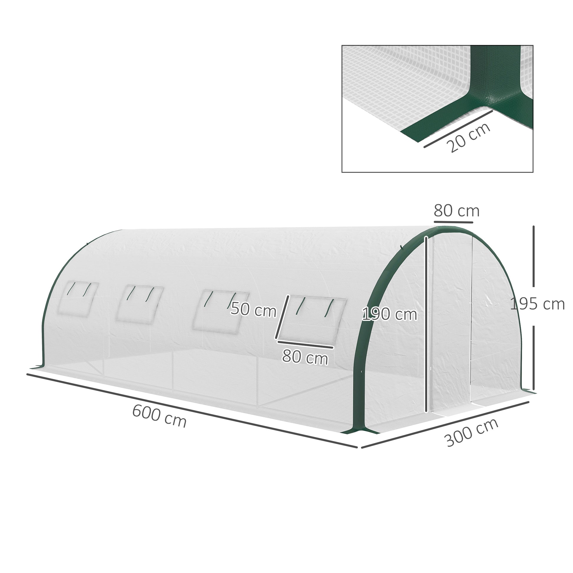 Outsunny Tunnel Greenhouse 6x3 m with 2 Entrances and 8 Windows, in PE, Polyester and Galvanized Steel, White and Green - Borgè