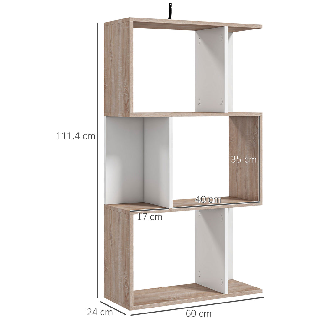 Modern 3-Tier Wooden Office Bookcase, 60 x 24 x 111.4cm