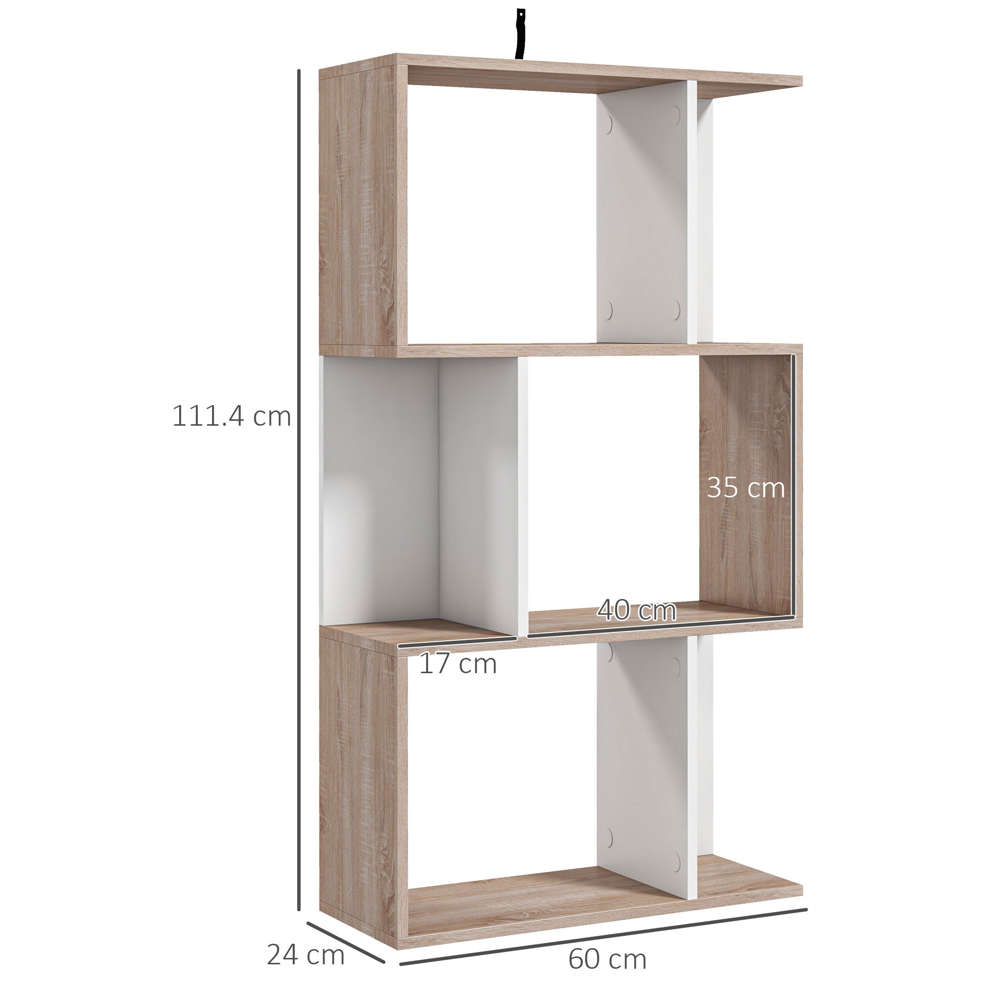 Modern 3-Tier Wooden Office Bookcase, 60 x 24 x 111.4cm
