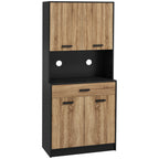 Wooden Kitchen Sideboard with 2 Door Cabinets and Drawer, 80x40x180 cm, Black and Wood Color