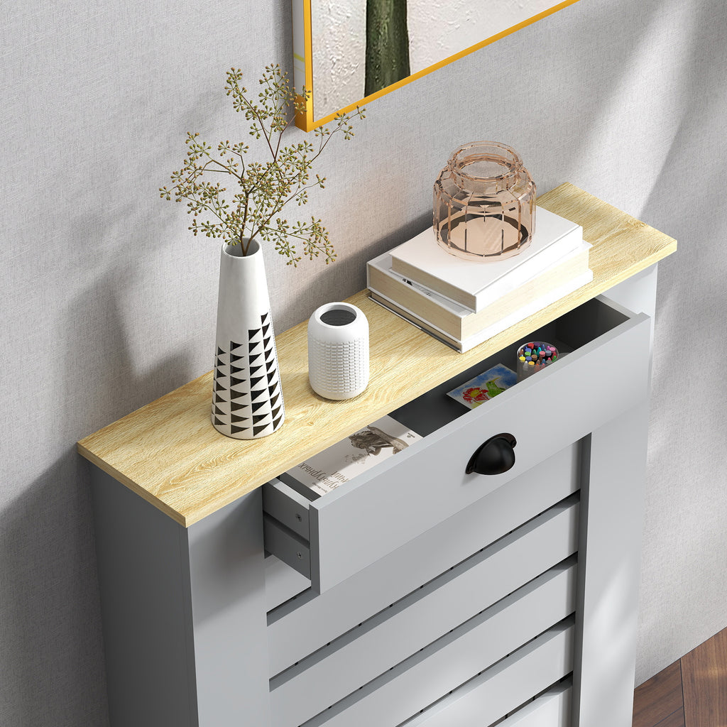 Slatted MDF Radiator Cover, Grid Radiator Cover with Drawer, 78x19x95.5 cm, Grey